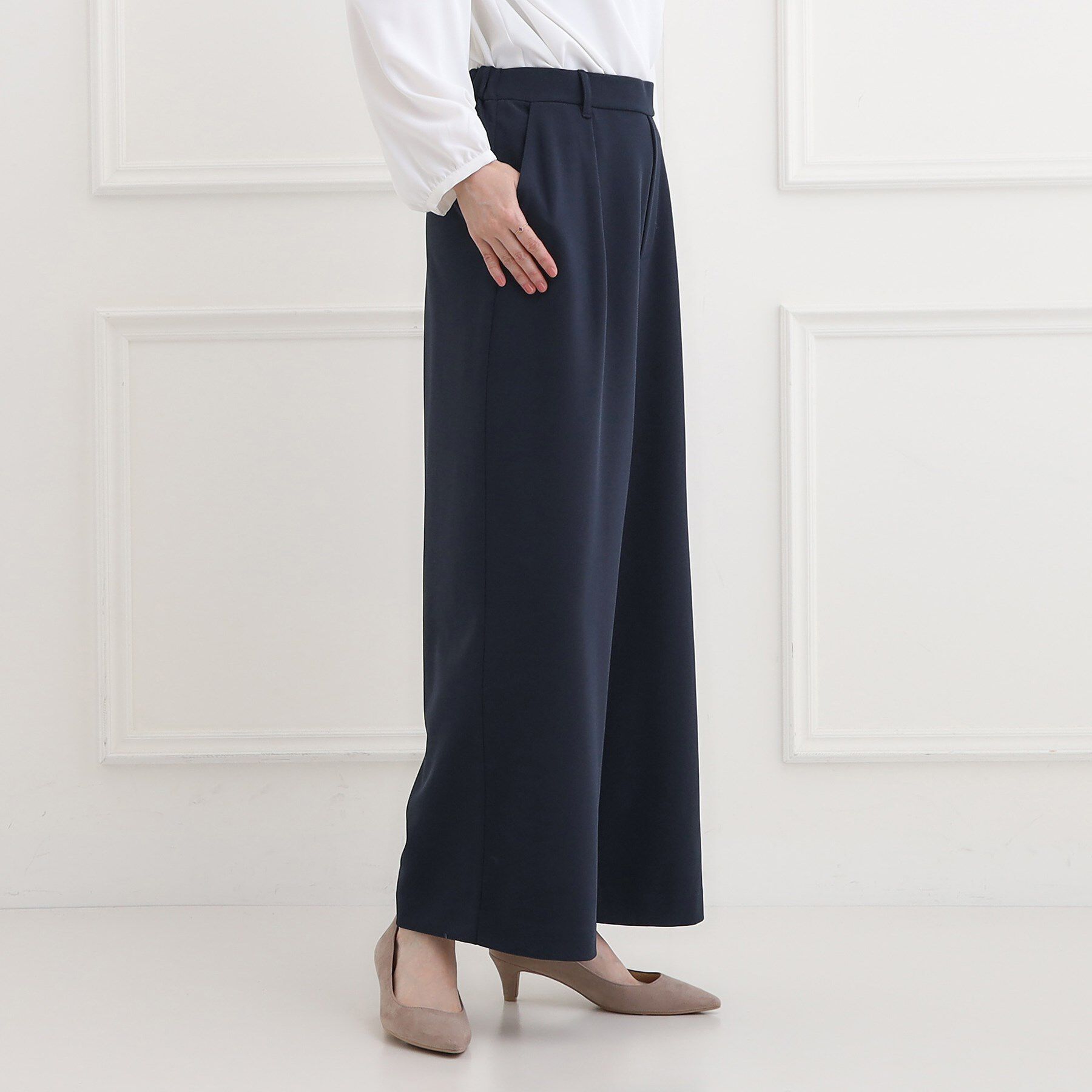 SHOO･LA･RUE「【洗濯機可/セットアップ可/S-3L】きちんと楽に。カットジョーゼットワイドパンツ」|その他|