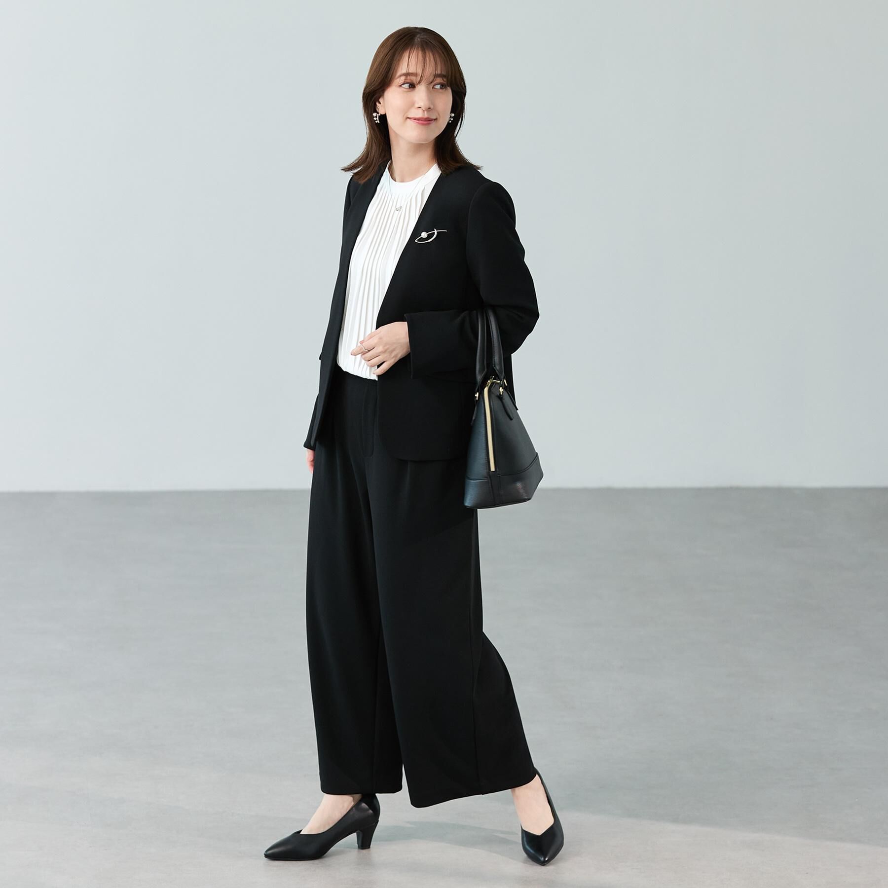 SHOO･LA･RUE「【洗濯機可/セットアップ可/S-3L】きちんと楽に。カットジョーゼットワイドパンツ」|その他|