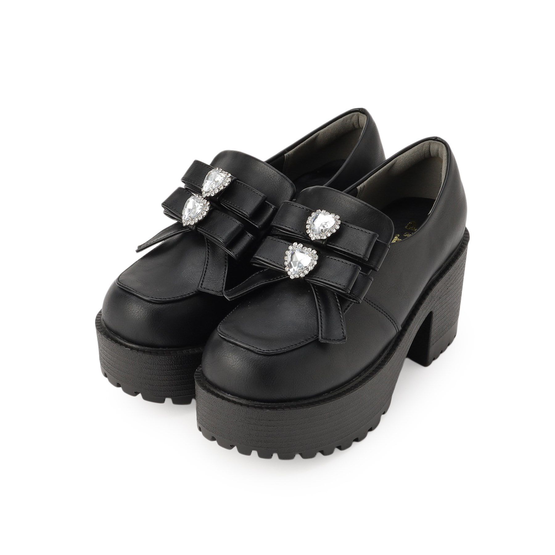 csT&P「ビジューハート付ダブルリボン厚底パンプス」|パンプス|ﾌﾞﾗｯｸ(019)