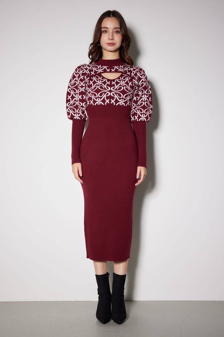 rienda「ロゴジャガードニットタイトワンピース」|ワンピース|