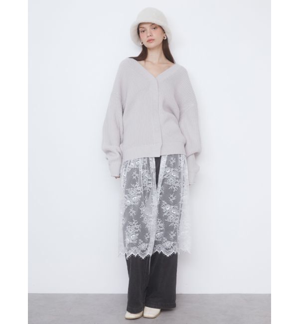 CALNAMUR「LACE&times;KNIT LONG CD/レース&times;ニットロングカーディガン」|カーディガン|
