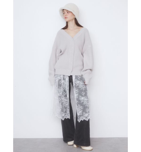 CALNAMUR「LACE&times;KNIT LONG CD/レース&times;ニットロングカーディガン」|カーディガン|