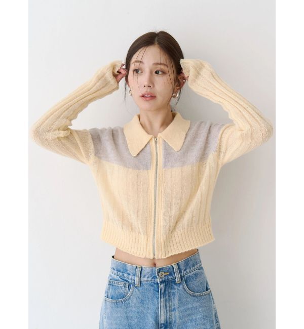 CALNAMUR「フロントジップバイカラーニット」|ニット・セーター|
