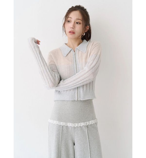 CALNAMUR「フロントジップバイカラーニット」|ニット・セーター|