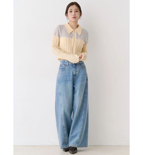 CALNAMUR「フロントジップバイカラーニット」|ニット・セーター|