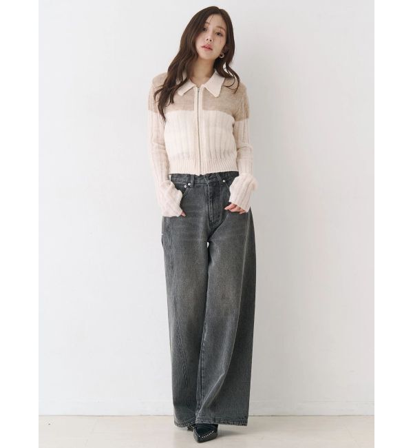 CALNAMUR「フロントジップバイカラーニット」|ニット・セーター|