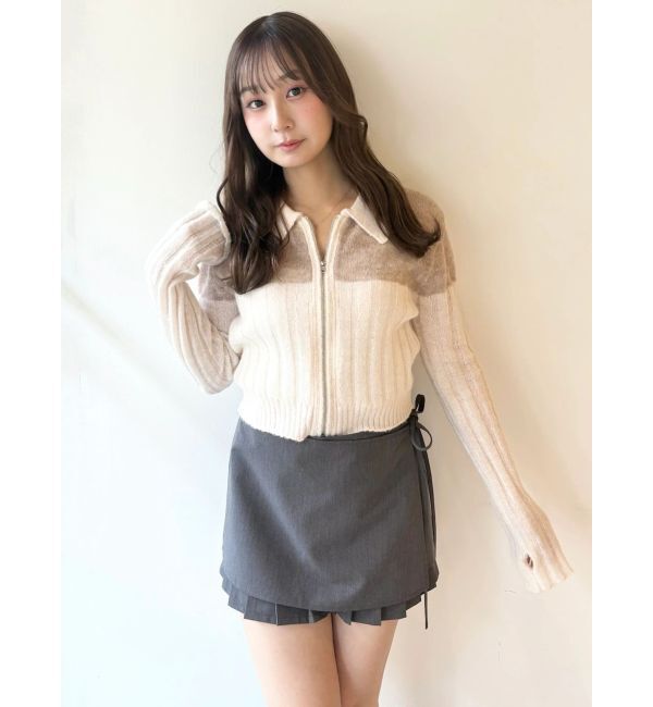 CALNAMUR「フロントジップバイカラーニット」|ニット・セーター|