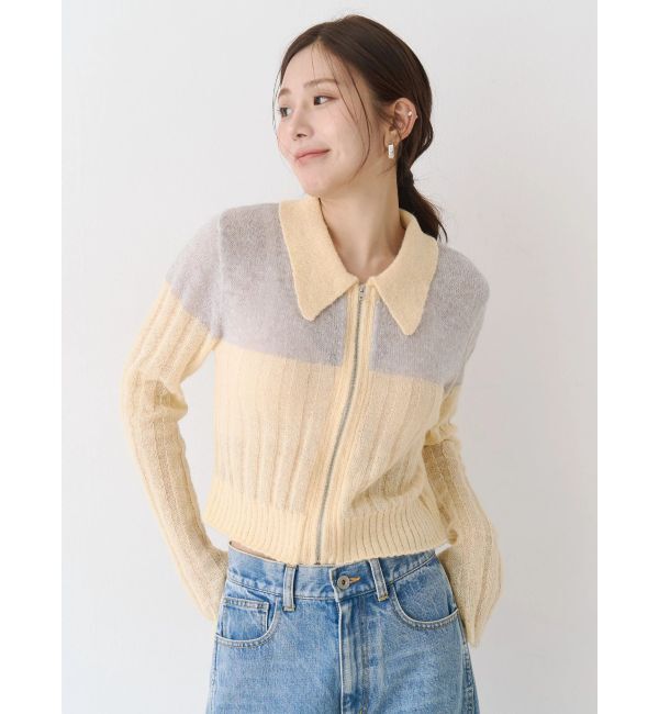 CALNAMUR「フロントジップバイカラーニット」|ニット・セーター|