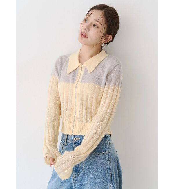 CALNAMUR「フロントジップバイカラーニット」|ニット・セーター|