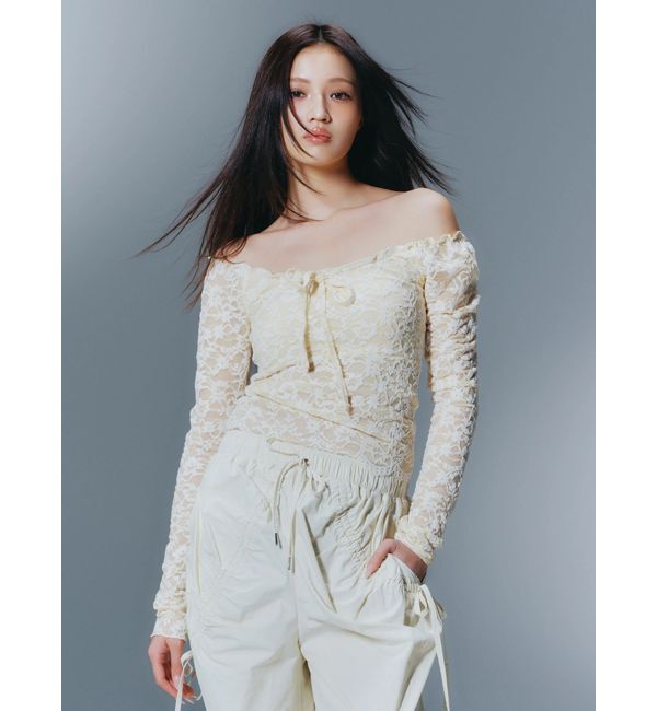 CALNAMUR「ピーチレースパットイントップス」|Tシャツ・カットソー|