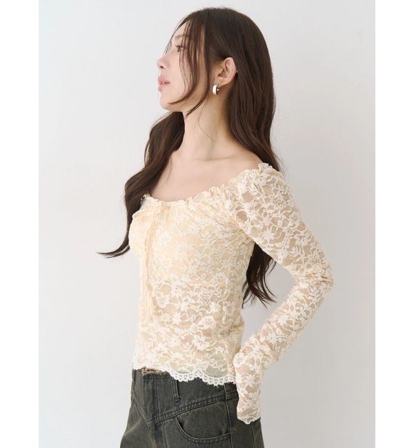 CALNAMUR「ピーチレースパットイントップス」|Tシャツ・カットソー|