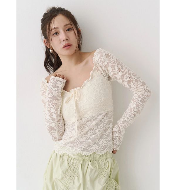 CALNAMUR「ピーチレースパットイントップス」|Tシャツ・カットソー|