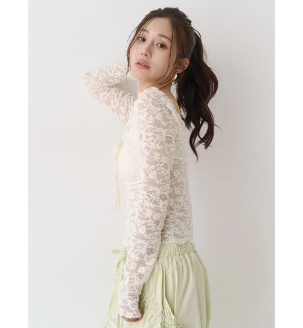 CALNAMUR「ピーチレースパットイントップス」|Tシャツ・カットソー|