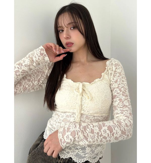 CALNAMUR「ピーチレースパットイントップス」|Tシャツ・カットソー|