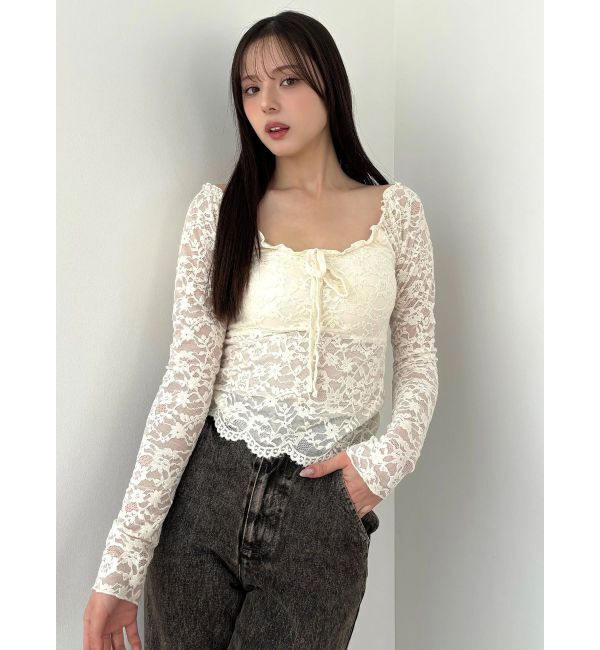 CALNAMUR「ピーチレースパットイントップス」|Tシャツ・カットソー|