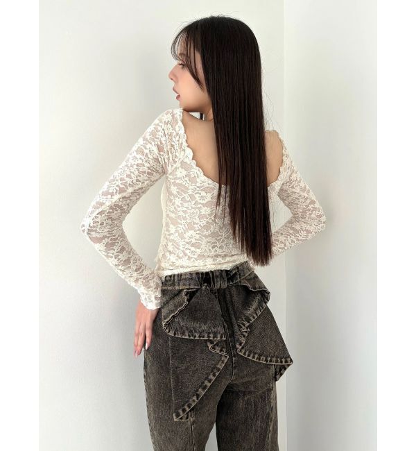 CALNAMUR「ピーチレースパットイントップス」|Tシャツ・カットソー|