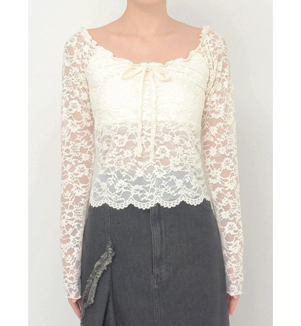 CALNAMUR「ピーチレースパットイントップス」|Tシャツ・カットソー|