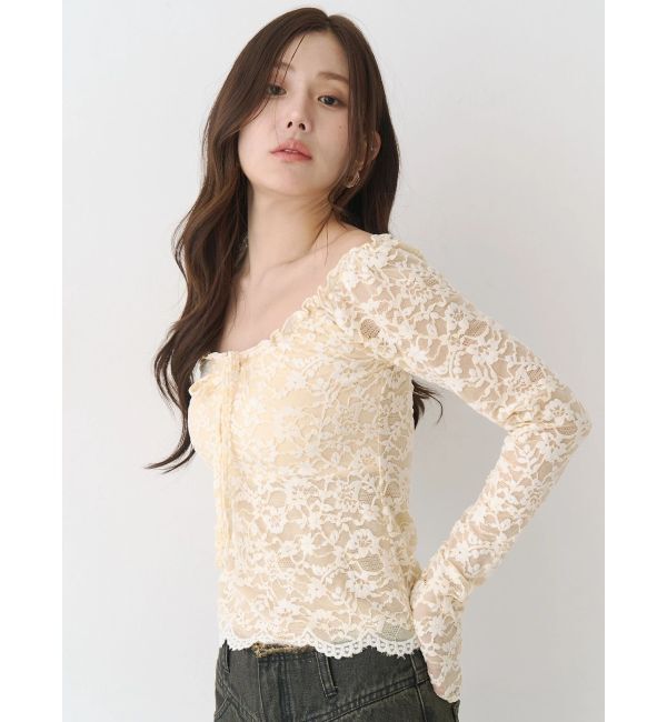 CALNAMUR「ピーチレースパットイントップス」|Tシャツ・カットソー|