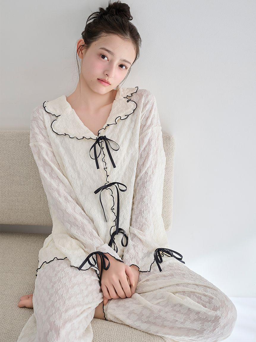 SNIDEL HOME「カットレース開襟シャツ」|ルームウェア|