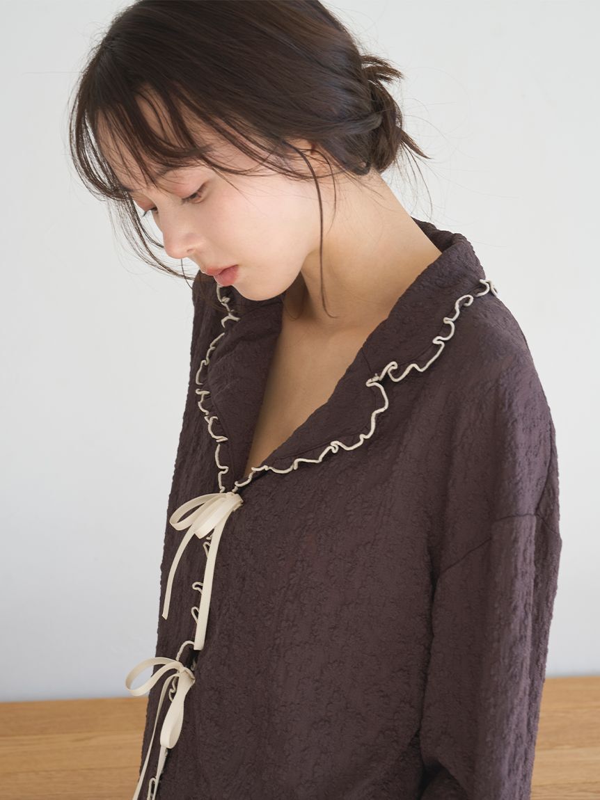 SNIDEL HOME「カットレース開襟シャツ」|ルームウェア|