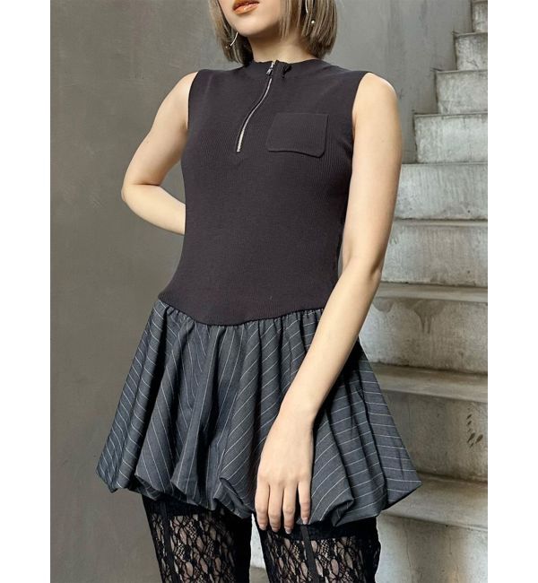 MURUA「ピンストライプバルーントップス」|ワンピース|グレー