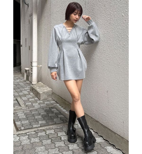 MURUA「デザインレースアップミニワンピース」|ワンピース|