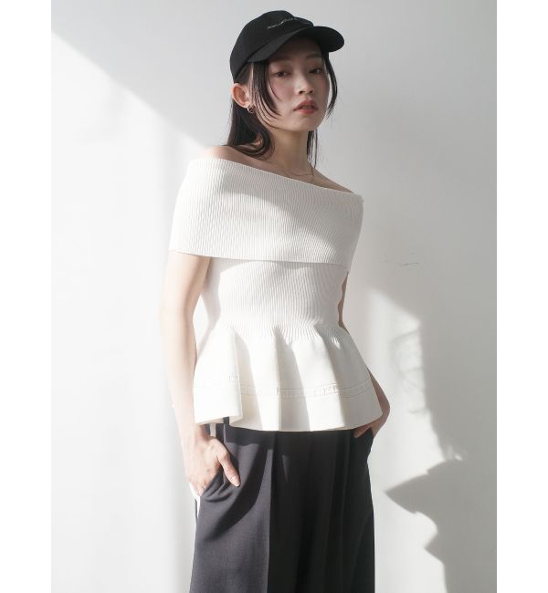 LAGUNAMOON「ペプラムオフショルニットプルオーバー」|ニット・セーター|ホワイト