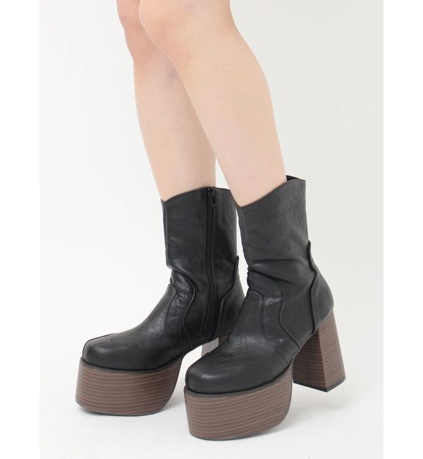 EVRIS「ウエスタンデザインプラットフォームブーツ」|ショートブーツ|