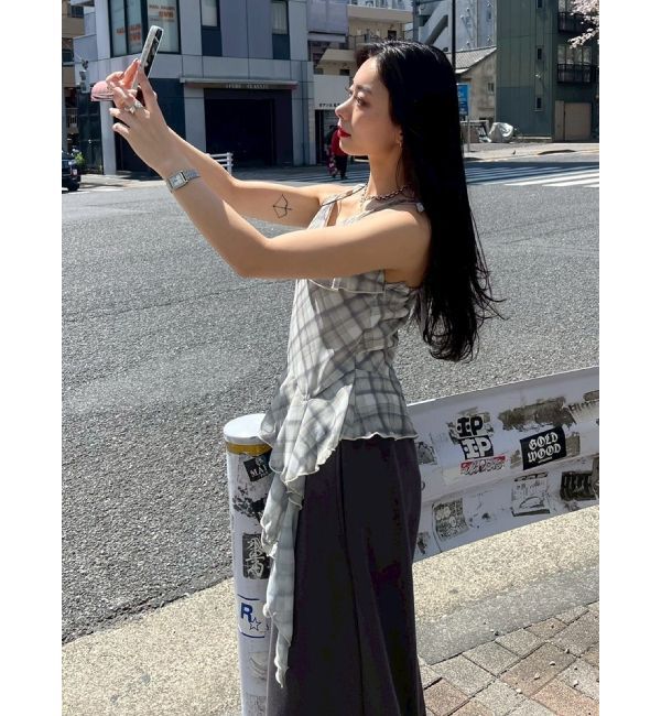 EVRIS「チェックシフォントップス」|キャミソール|