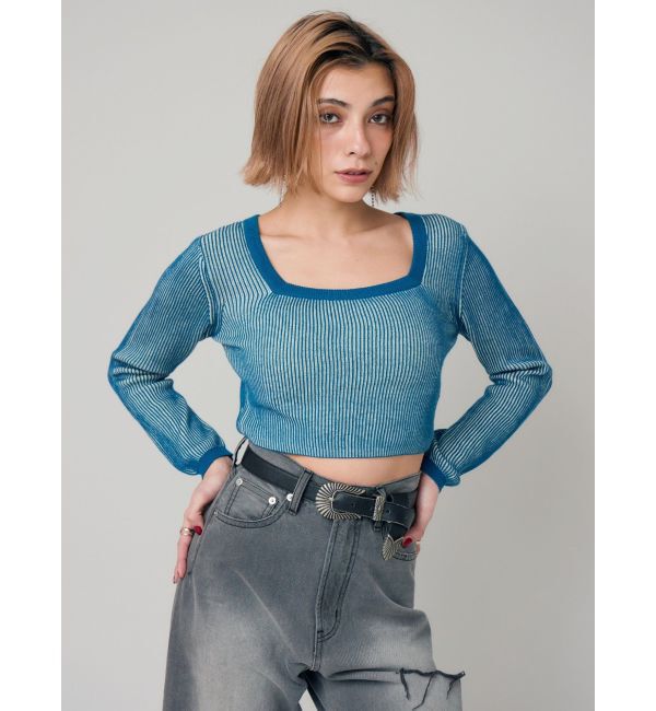 EVRIS「プレーティングリンガースクエアネックニットトップス」|ニット・セーター|