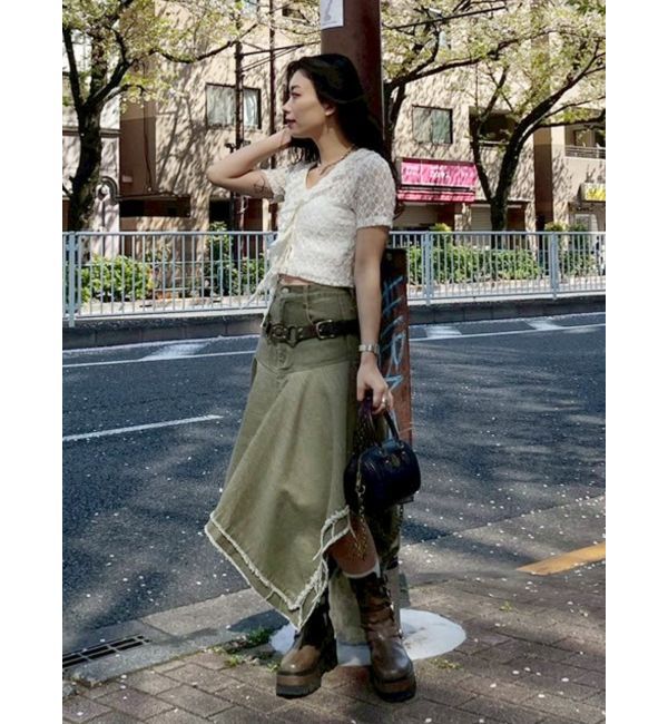 EVRIS「ランダムヘムミディーデニムスカート」|スカート|