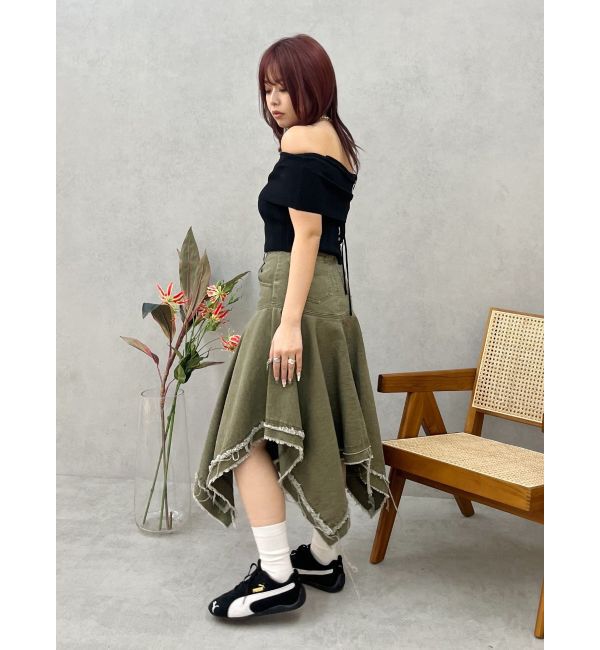 EVRIS「ランダムヘムミディーデニムスカート」|スカート|