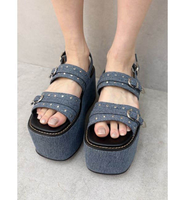 EVRIS「スタッズモチーフプラットフォームサンダル」|サンダル|