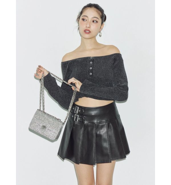 EVRIS「ヴィンテージライクフェイクレザープリーツミニスカート【セットアップ着用可能】」|スカート|