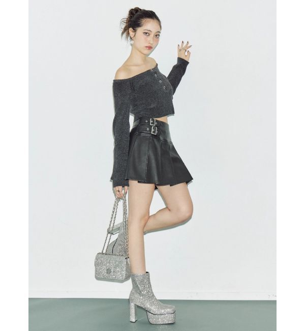 EVRIS「ヴィンテージライクフェイクレザープリーツミニスカート【セットアップ着用可能】」|スカート|
