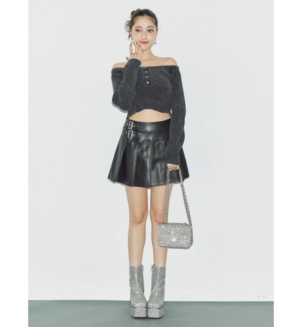 EVRIS「ヴィンテージライクフェイクレザープリーツミニスカート【セットアップ着用可能】」|スカート|