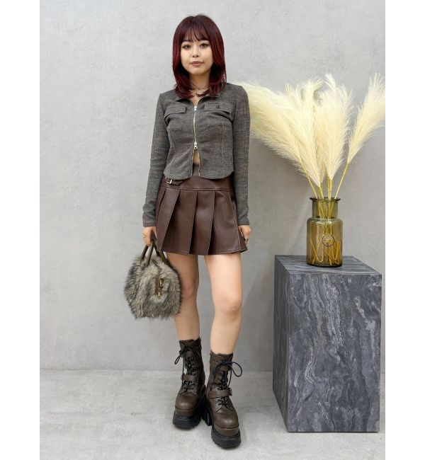 EVRIS「ヴィンテージライクフェイクレザープリーツミニスカート【セットアップ着用可能】」|スカート|