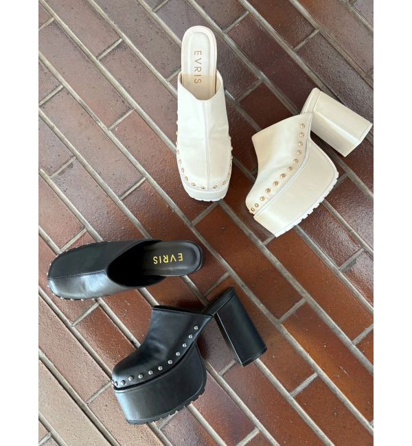EVRIS「スタッズチャンキーヒールサボ」|サンダル|