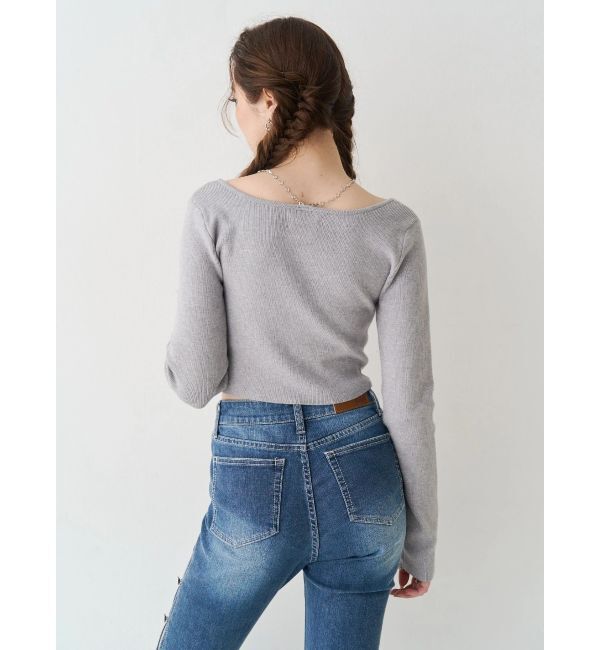 EVRIS「ラインストーンロゴニットトップス」|ニット・セーター|
