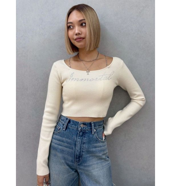 EVRIS「ラインストーンロゴニットトップス」|ニット・セーター|