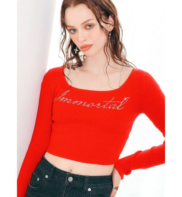 EVRIS「ラインストーンロゴニットトップス」|ニット・セーター|