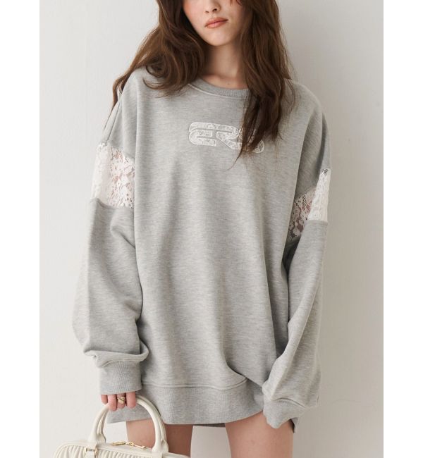 EVRIS「レースEmbroideryスウェットトップス」|スウェット・ジャージ|グレー