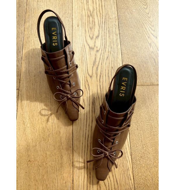 EVRIS「レースアップポインテッドヒール」|サンダル|ブラウン