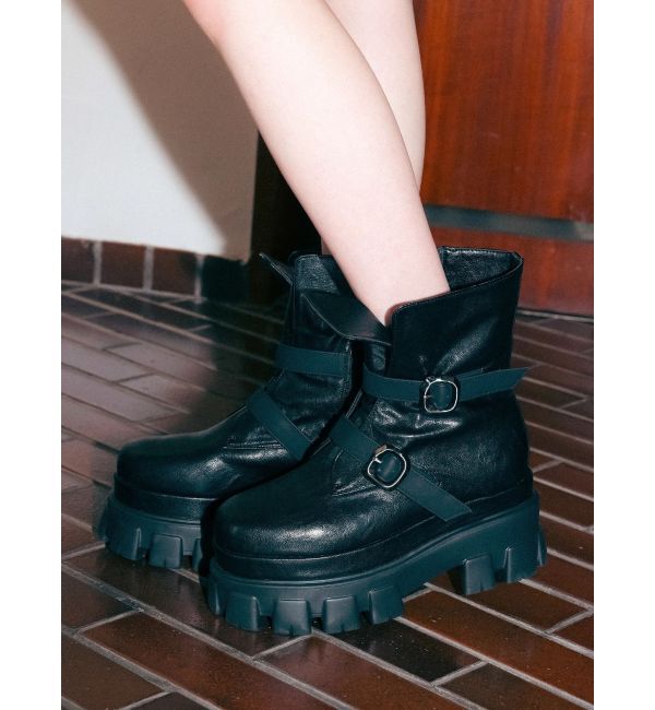 EVRIS「ダブルベルトバックルデザインワークブーツ」|ショートブーツ|