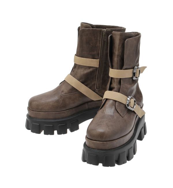 EVRIS「ダブルベルトバックルデザインワークブーツ」|ショートブーツ|