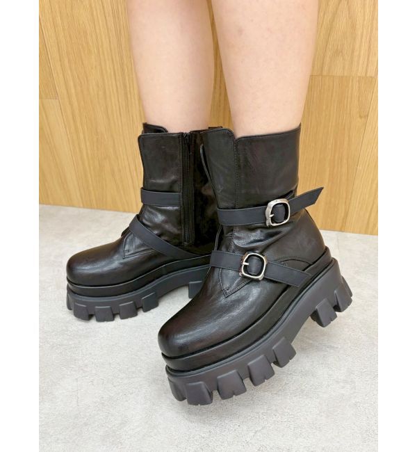 EVRIS「ダブルベルトバックルデザインワークブーツ」|ショートブーツ|