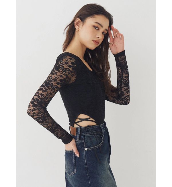 EVRIS「レースアップボディースーツ」|Tシャツ・カットソー|ブラック