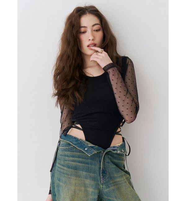 EVRIS「レースアップボディースーツ」|Tシャツ・カットソー|ミックス