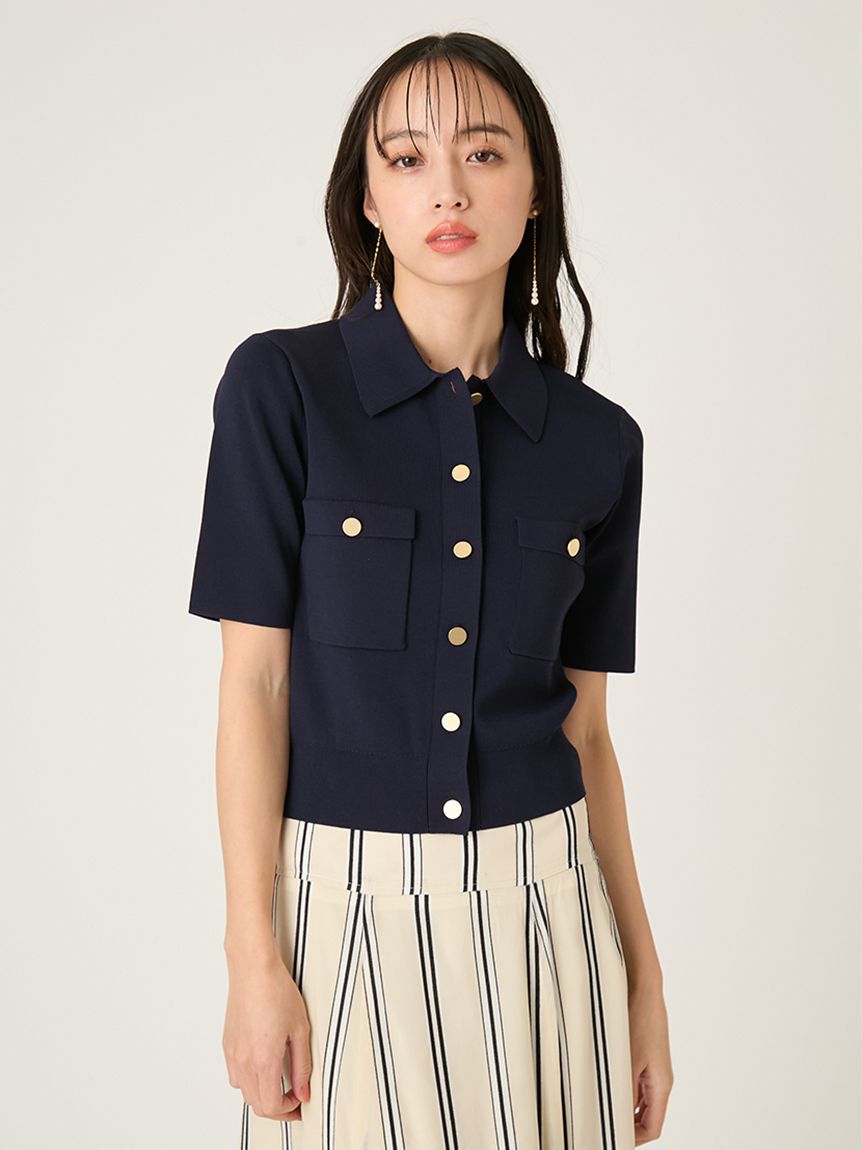 FRAY I.D「ポロカラーハーフスリーブニットカーディガン／ウォッシャブル・接触冷感」|カーディガン|