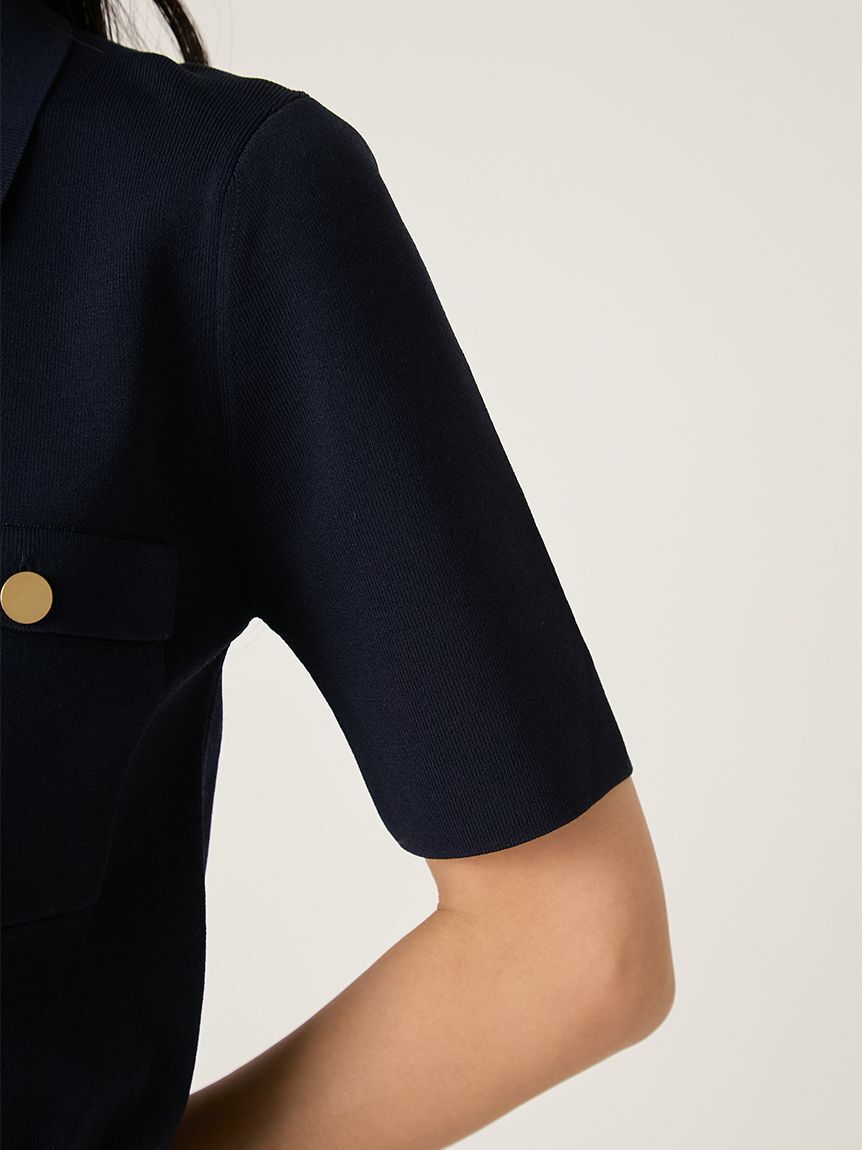 FRAY I.D「ポロカラーハーフスリーブニットカーディガン／ウォッシャブル・接触冷感」|カーディガン|